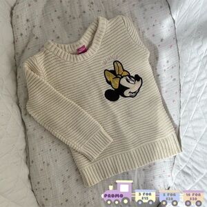 ⭒ 3T Minnie Mouse Cream Crew Neck Sweater Disney Junior Knit with Gold Bow ⭒